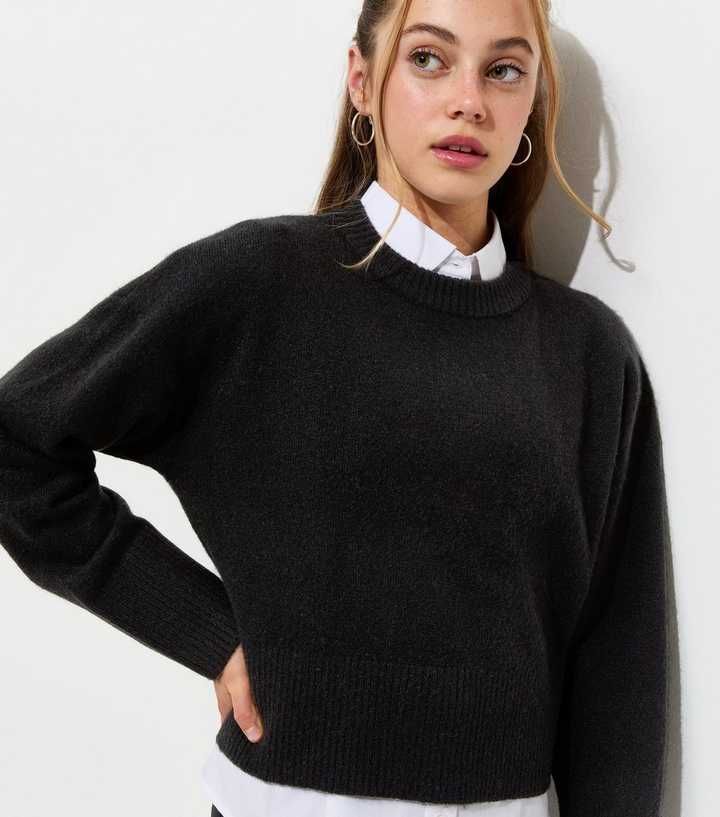 Girls Black Knitted Long Sleeve Jumper