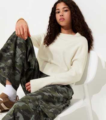 Girls Off White Knitted Long Sleeve Jumper