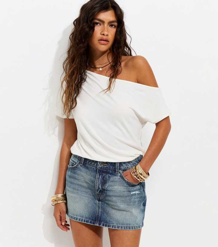 Blue Cotton Bleach Effect Micro Denim Skort