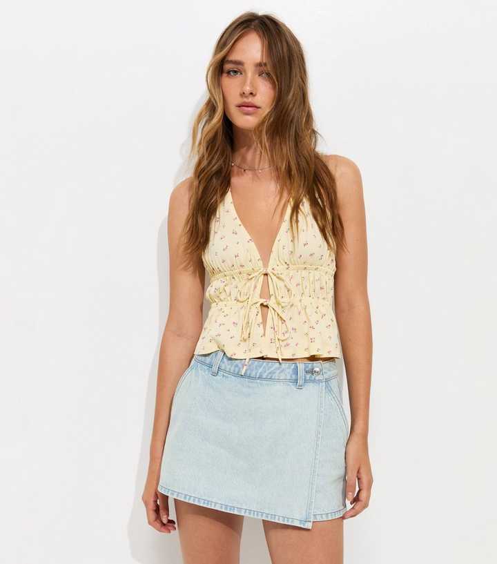 Light Blue Denim Wrap Skort