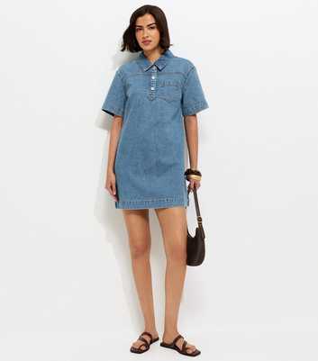 Blue Denim Short Sleeve Tunic Dress