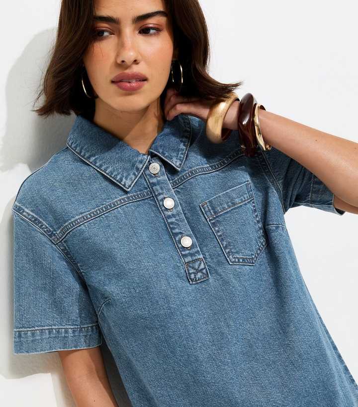 Blue Denim Short Sleeve Tunic Dress