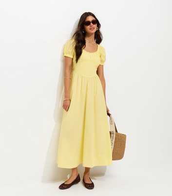 Light Yellow Lace Trim Milkmaid Midi Dress