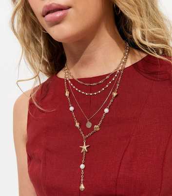 Pack of 4 Gold Tone Coin Pendant Necklaces