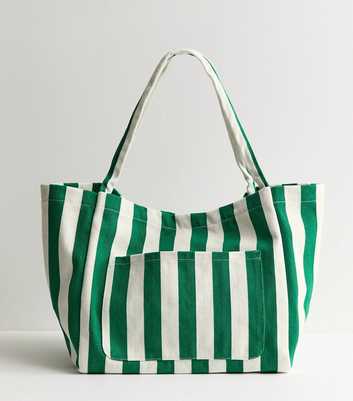 Green Striped Slouchy Tote Bag