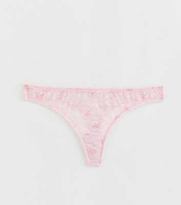 Light Pink Floral Patterened Lace Thong
