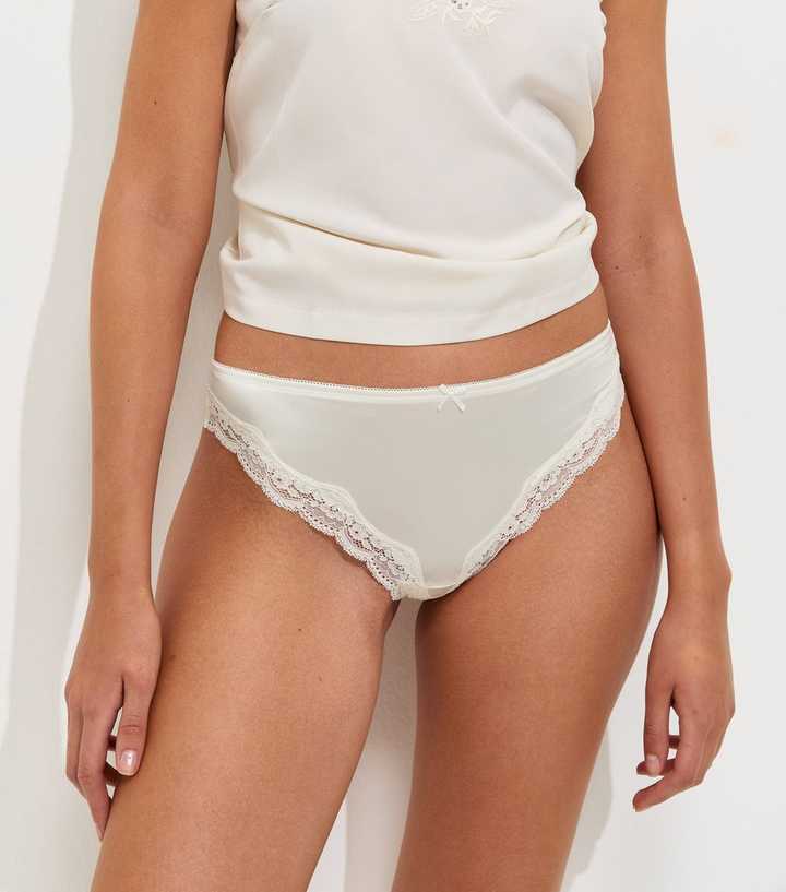White Satin Look Micro Lace Thong