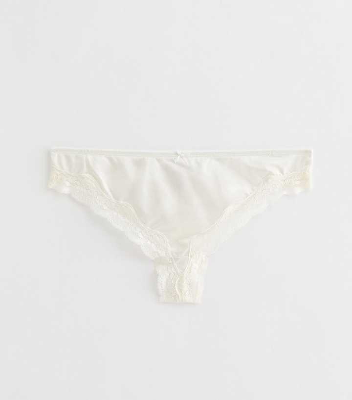 White Satin Look Micro Lace Thong
