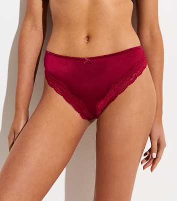 Bright Red Satin Look Micro Lace Thong
