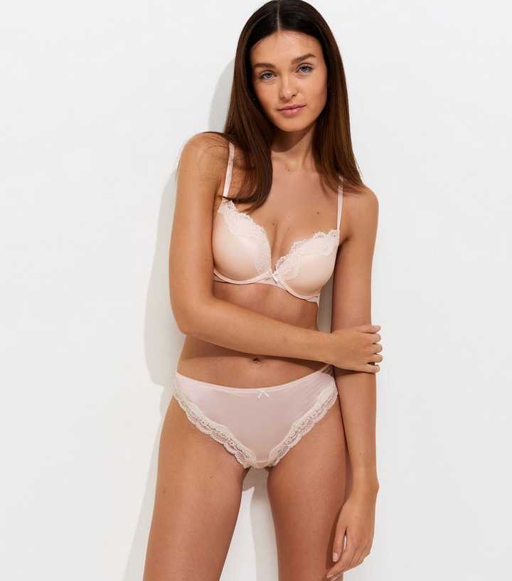 Light Pink Satin Look Micro Lace Thong