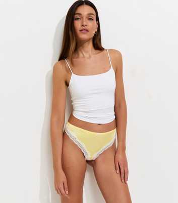 Light Yellow Satin Look Micro Lace Thong