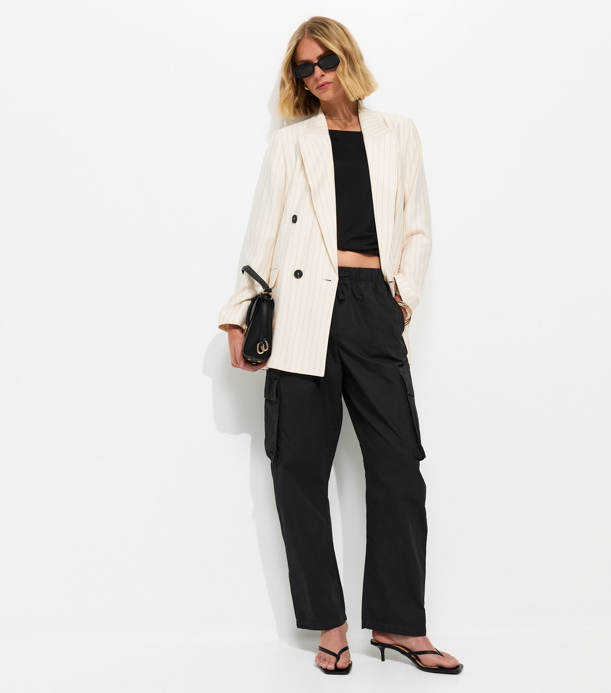 Women's Black Barrel Leg Utility Cargo Trousers New Look