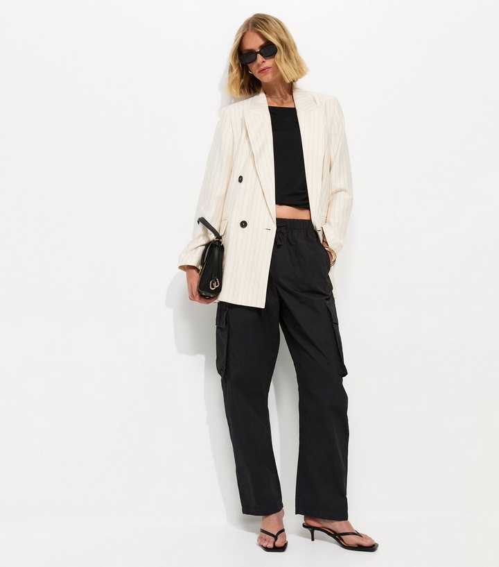 Black Barrel Leg Utility Cargo Trousers