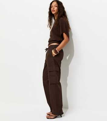 Dark Brown Barrel Leg Utility Cargo Trousers