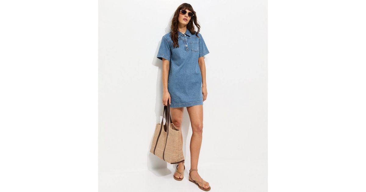 Tall Blue Denim Short Sleeve Tunic Dress