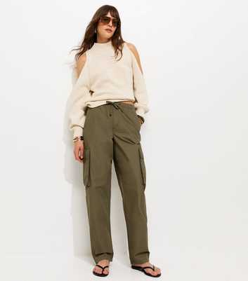 Tall Dark Khaki Cotton Utility Cargo Trousers