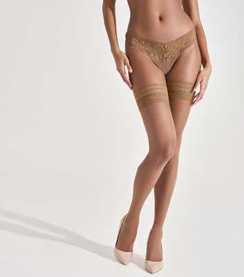 Ann Summers Cream Lace Top Glossy Hold Up Tights