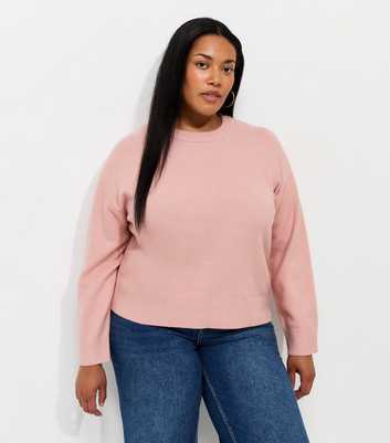 Curves Light Pink Midweight Knit Crew Neck Jumper