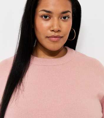 Curves Light Pink Midweight Knit Crew Neck Jumper