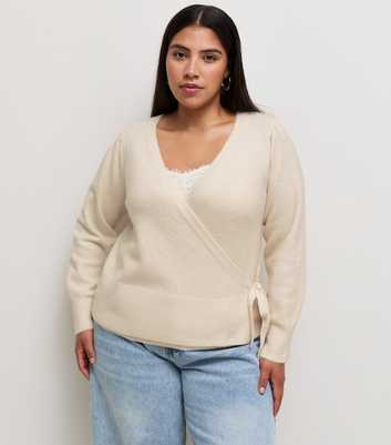 Curves Cream Wrap Front Knitted Jumper