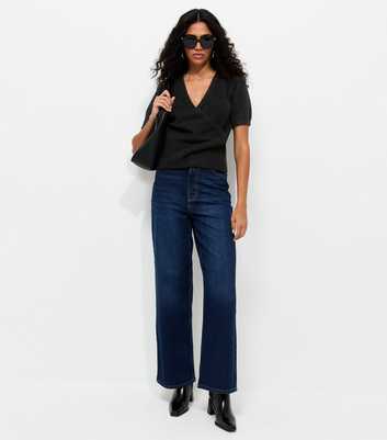 Black Wrap Front Puff Sleeve Knitted Top