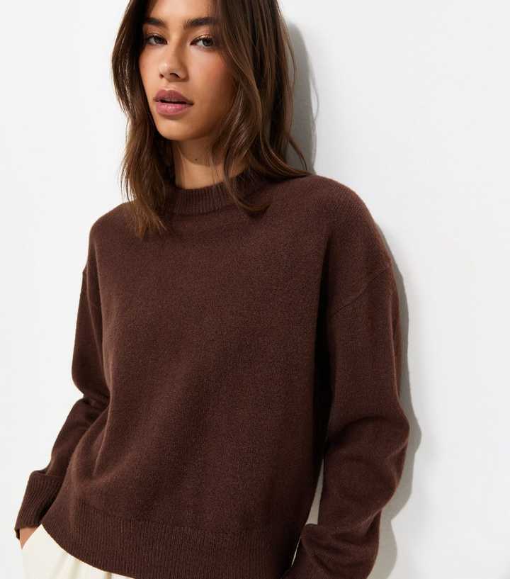 Brown Midweight Crew Neck Jumper