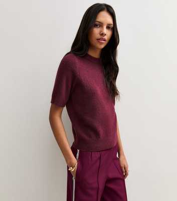 Burgundy Short Sleeve Midweight Knit T-Shirt