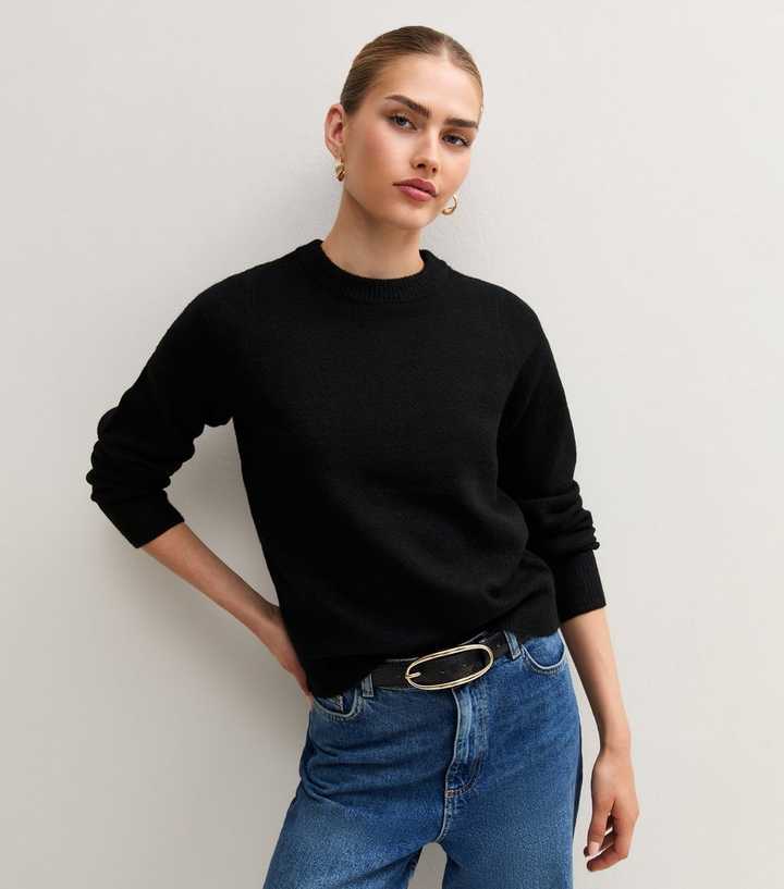 Black Knitted Crew Neck Jumper