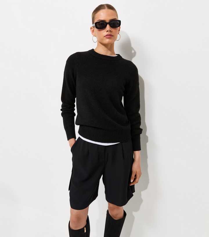Black Knitted Crew Neck Jumper