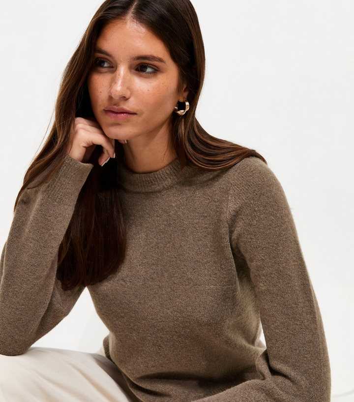 Dark Mink Knitted Crew Neck Jumper