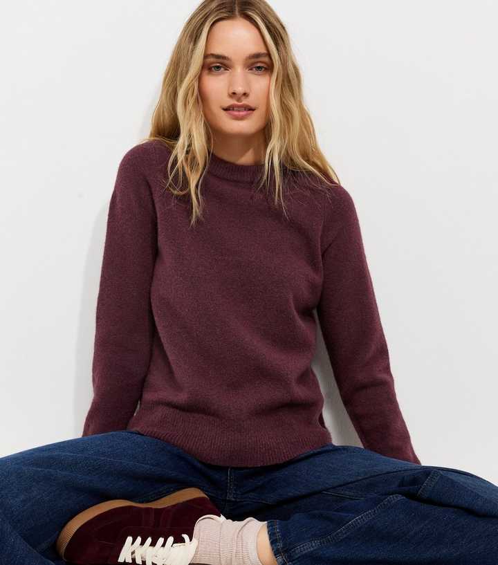 Dark Burgundy Knitted Crew Neck Jumper