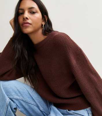 Brown Ribbed Knit Jumper