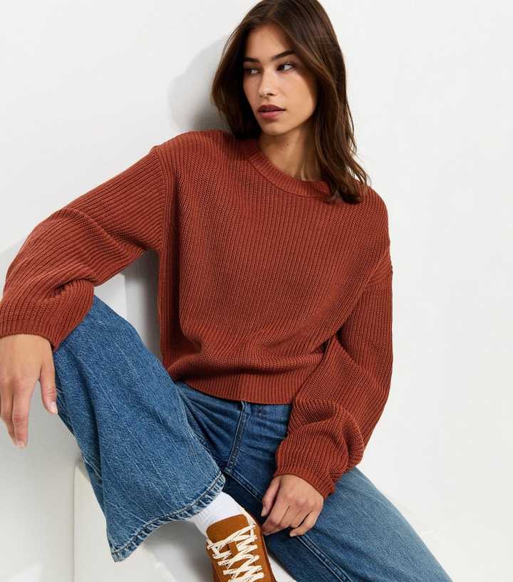 Rust Ribbed Knit Jumper