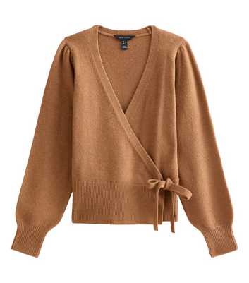 Stone Puff Sleeve Knitted Wrap Jumper