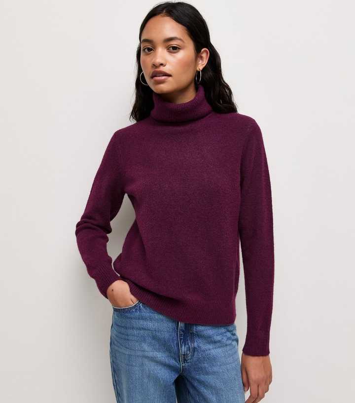 Burgundy Knit Roll Neck Jumper