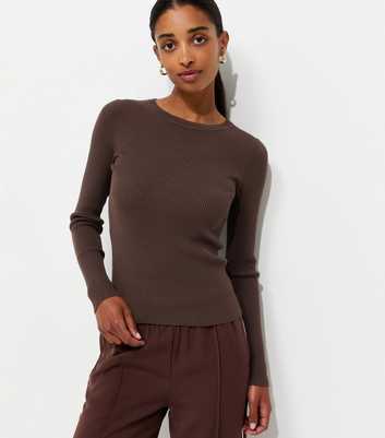 Dark Mink Ribbed Lightweight Crew Neck Jumper