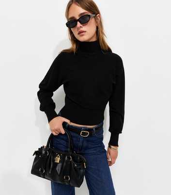 Black High Neck Batwing Sleeve Knitted Jumper