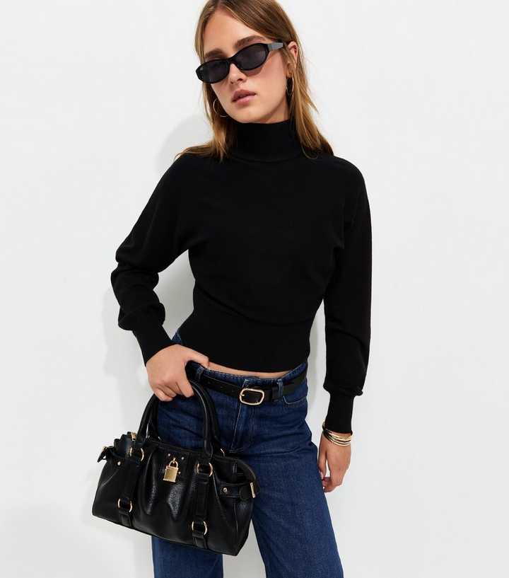 Black High Neck Batwing Sleeve Knitted Jumper