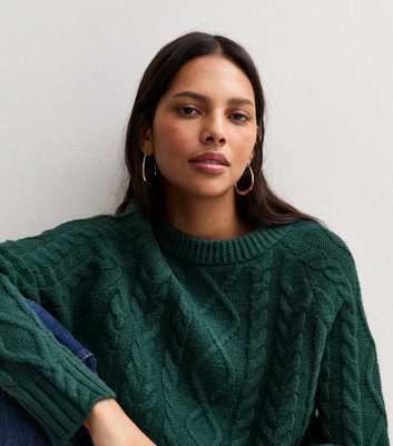 Dark Green Cable Knit Raglan Sleeve Jumper