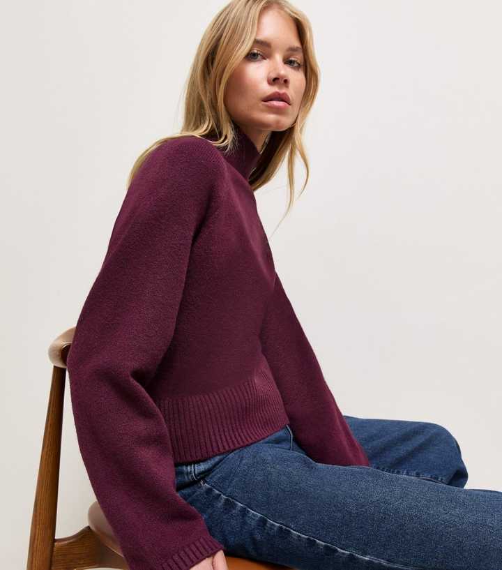 Dark Burgundy Stand Neck Knitted Jumper