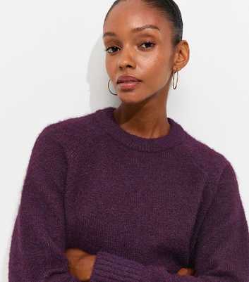 Purple Knitted Raglan Sleeve Jumper with Wool