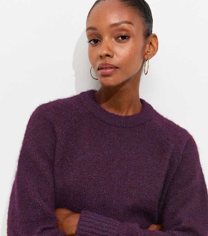 Purple Knitted Raglan Sleeve Jumper with Wool