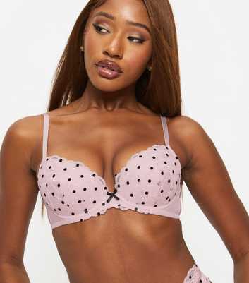 Ann Summers Light Pink Spotty Lace Padded Plunge Bra