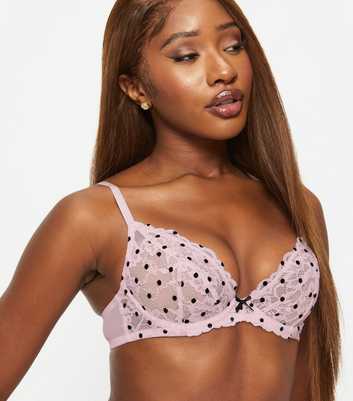 Ann Summers Light Pink Spotty Lace Unpadded Plunge Bra