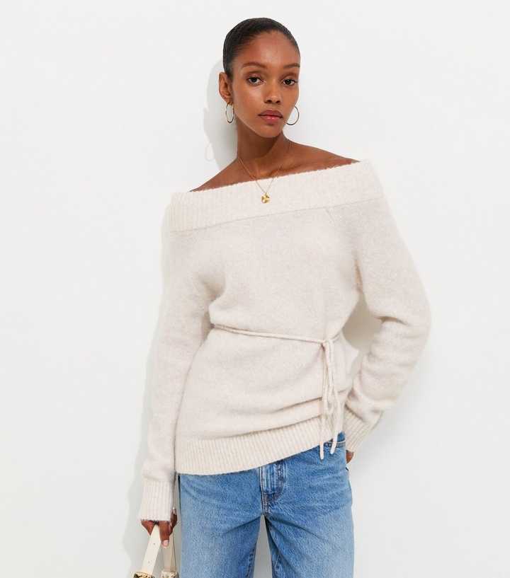 Cream Knitted Bardot Top