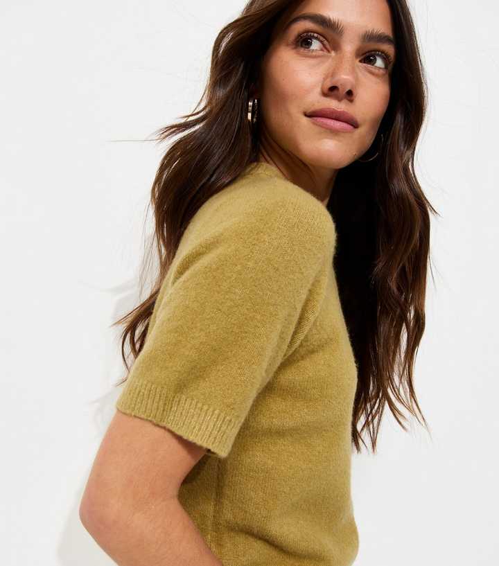 Petite Light Green Knitted Short Sleeve Top