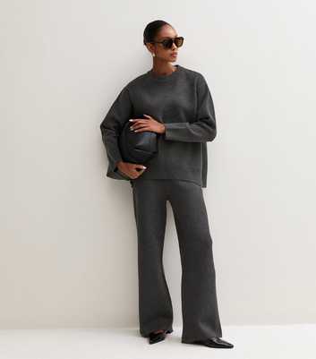 Dark Grey Knitted Wide Leg Trousers