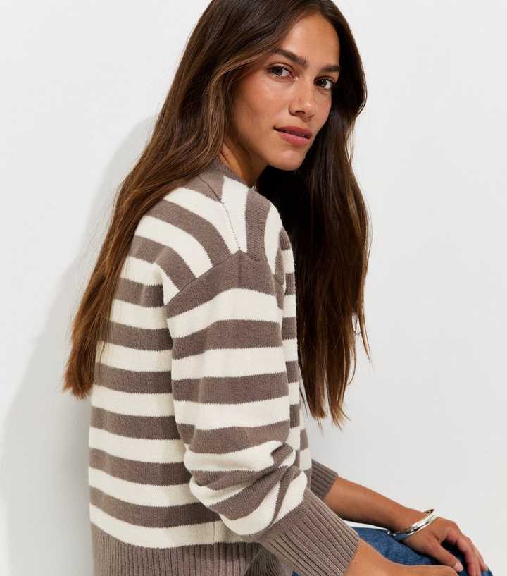 Petite Brown Narrow Stripe Crew Neck Knit Jumper
