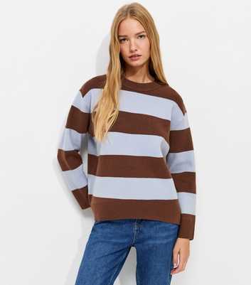 Blue Striped Oversized Crew Neck Jumper