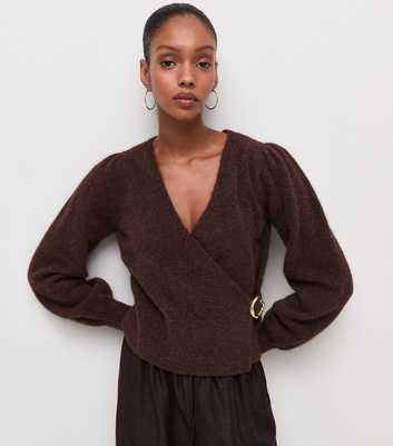Dark Brown Knitted Buckle Wrap Jumper